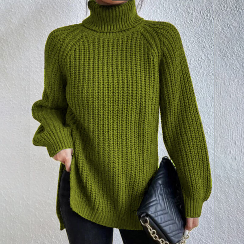 Turtleneck Pullover Sweater With Split Design Fashion Simple