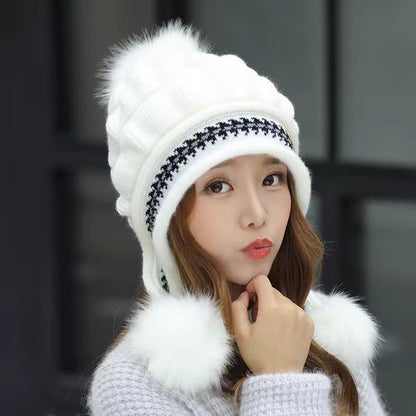 Cozy Knit Fleece-Feel Beanie With Ear Flaps & Pompom