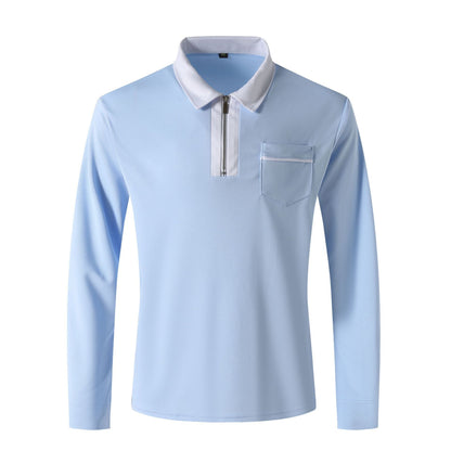 Autumn Mens Long Sleeve Zipper Polo Shirts Casual Lapel Men DealSniper.net