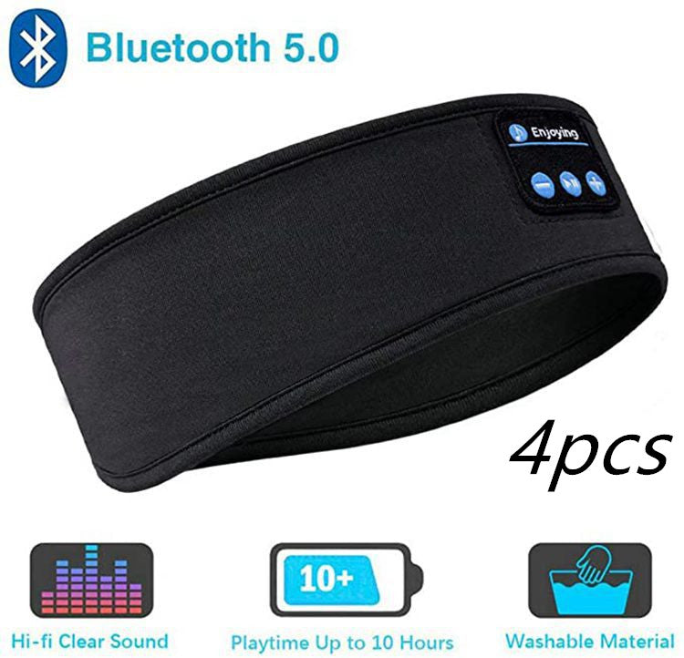 Wireless Bluetooth Sleeping Headphones Headband Thin Soft Elastic Comfortable Music Ear Phones Eye Mask For Side Sleeper Sports Sports DealSniper.net Black 4pcs