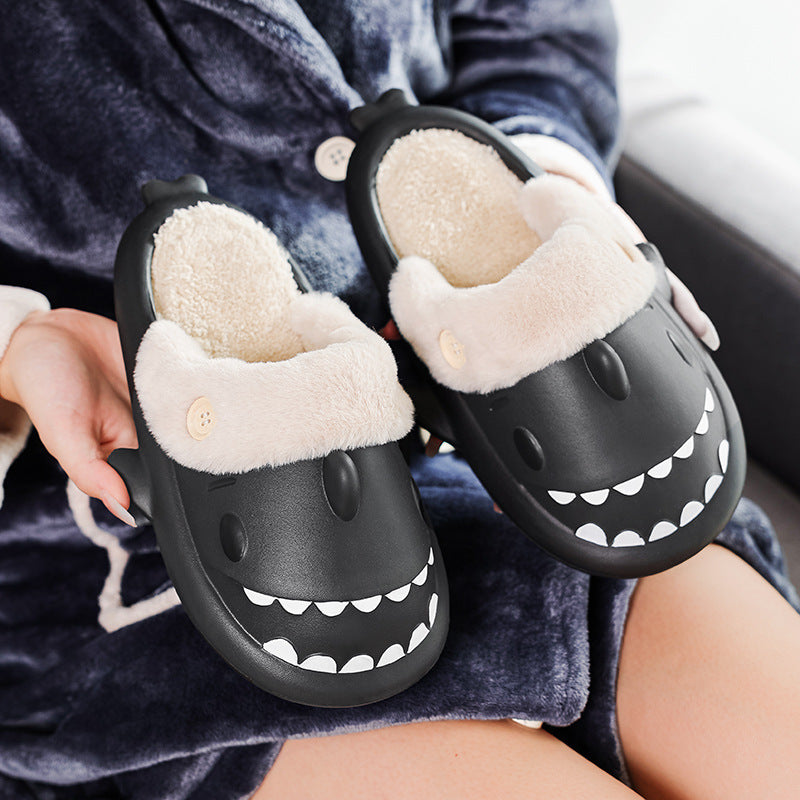 Winter Shark Shoes House Slippers With Button EVA Couple Slippers Women dealsniper-net Black 32to33