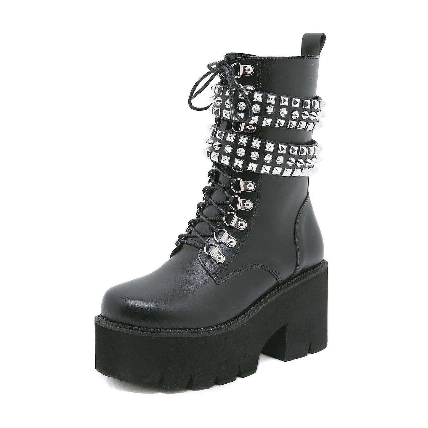 Gothic Style Fashion Rivet Mid-calf Boots For Women Women dealsniper-net