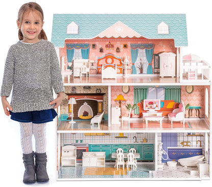 Robud Wooden Dollhouse For Kids Girls Toy