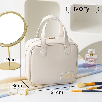 PU Large Capacity Travel Make Up Storage Organizer Women dealsniper-net Ivory White 21x8x19cm