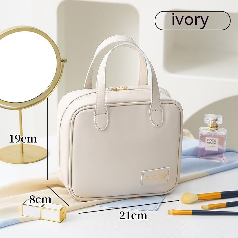PU Large Capacity Travel Make Up Storage Organizer Women DealSniper.net Ivory White 21x8x19cm