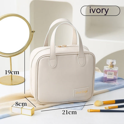 PU Large Capacity Travel Make Up Storage Organizer Women DealSniper.net Ivory White 21x8x19cm