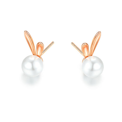 Bagley S925 Silver Rabbit Pearl Earrings Female Earrings Jewelry dealsniper-net Rose gold