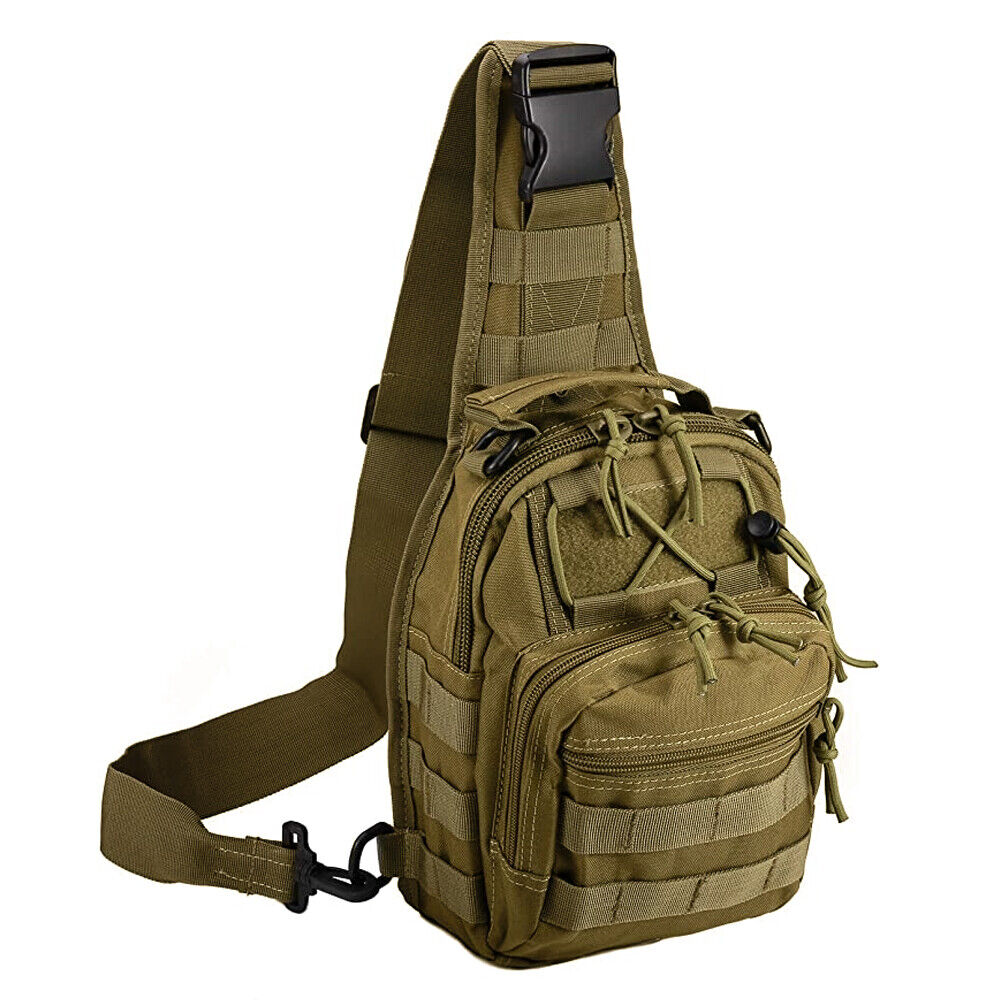 Mens Backpack Waterproof Tactical Sling Chest Pack Shoulder Bag Outdoor Hiking Men DealSniper.net Khaki