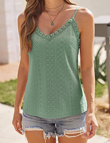 Solid Color Hollow Lace Strappy T-shirt