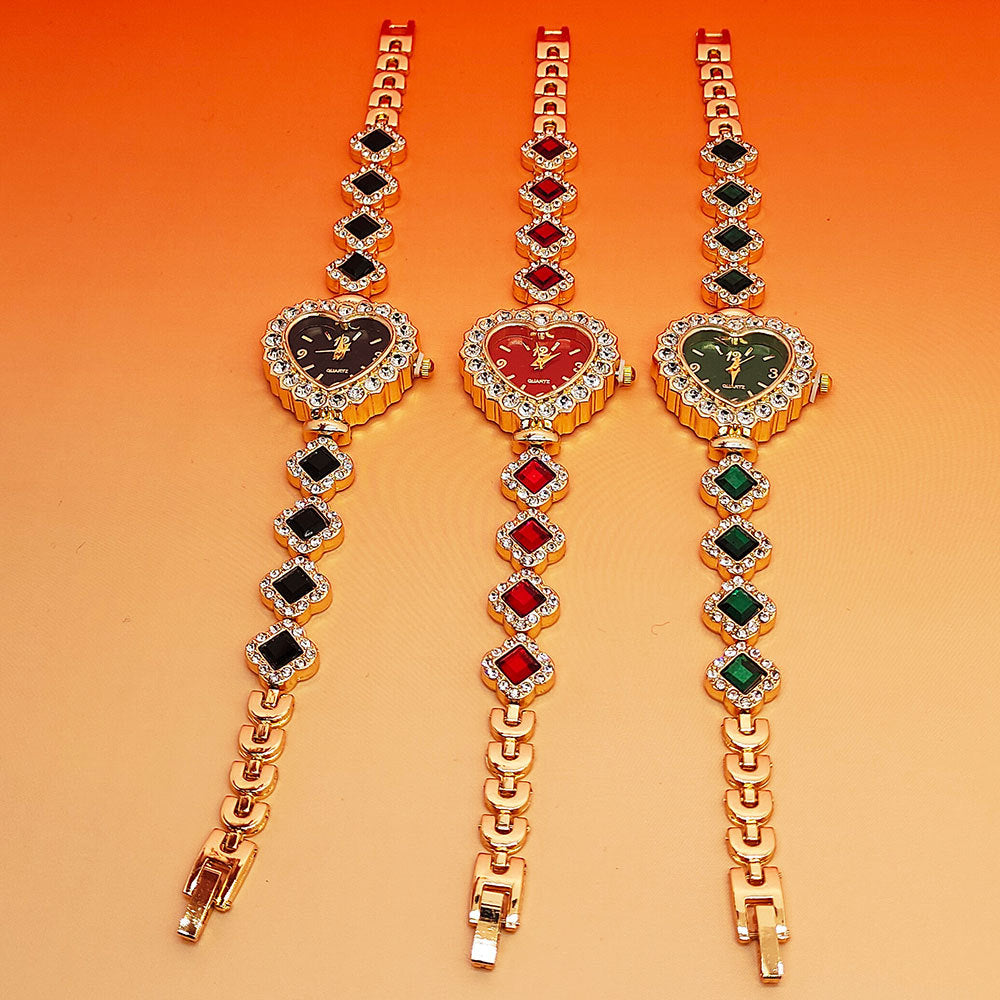 Fashion Love Shape Bracelet Watch Set Diamond Colored Heart Quartz Jewelry DealSniper.net