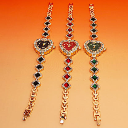 Fashion Love Shape Bracelet Watch Set Diamond Colored Heart Quartz Jewelry DealSniper.net