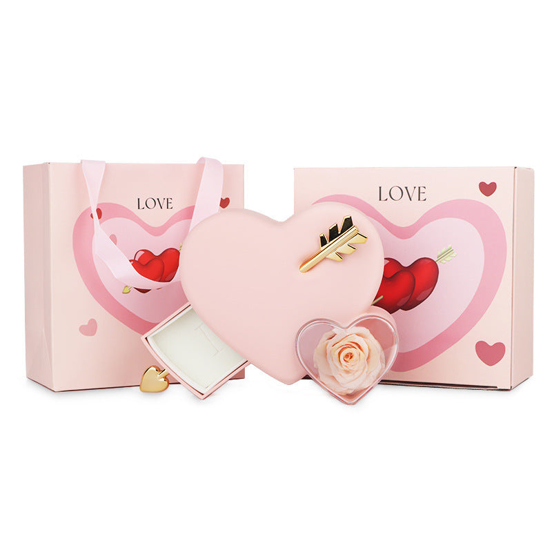 Plastic Double Love Heart-shaped Jewelry Box Holidays DealSniper.net Pink Preserved Fresh Flower Pink Preserved Fresh Flower Rose Gift Box Handbag