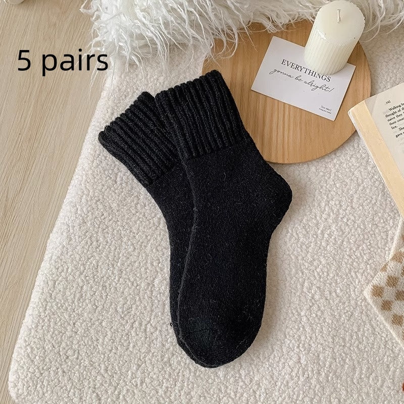 Ins Knitted Socks Winter Warm Thickened Solid Loop Socks Men null Black 5 pairs Free Size