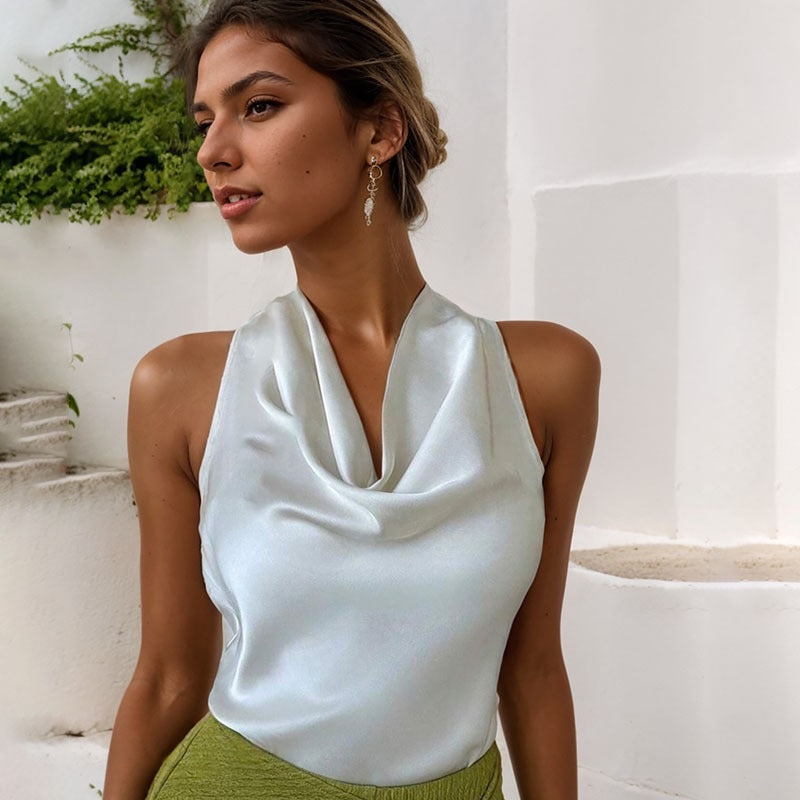 Women Solid Color Swing Collar Sleeveless Vest Trendy Women Gym From House