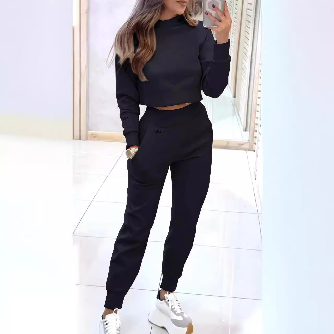 Stand Collar Sports Suit Fashion Pullover Long-sleeves Outfits