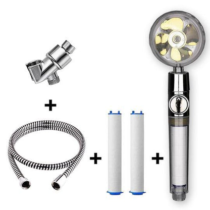 Propeller Driven Shower Head With Stop Button And Cotton Filter
