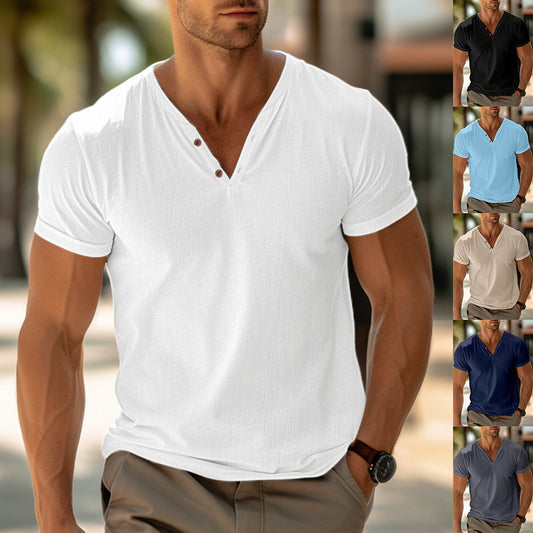 Men's T-shirt Summer Beach Short Sleeve Casual Solid Color Regular Tops Men dealsniper-net