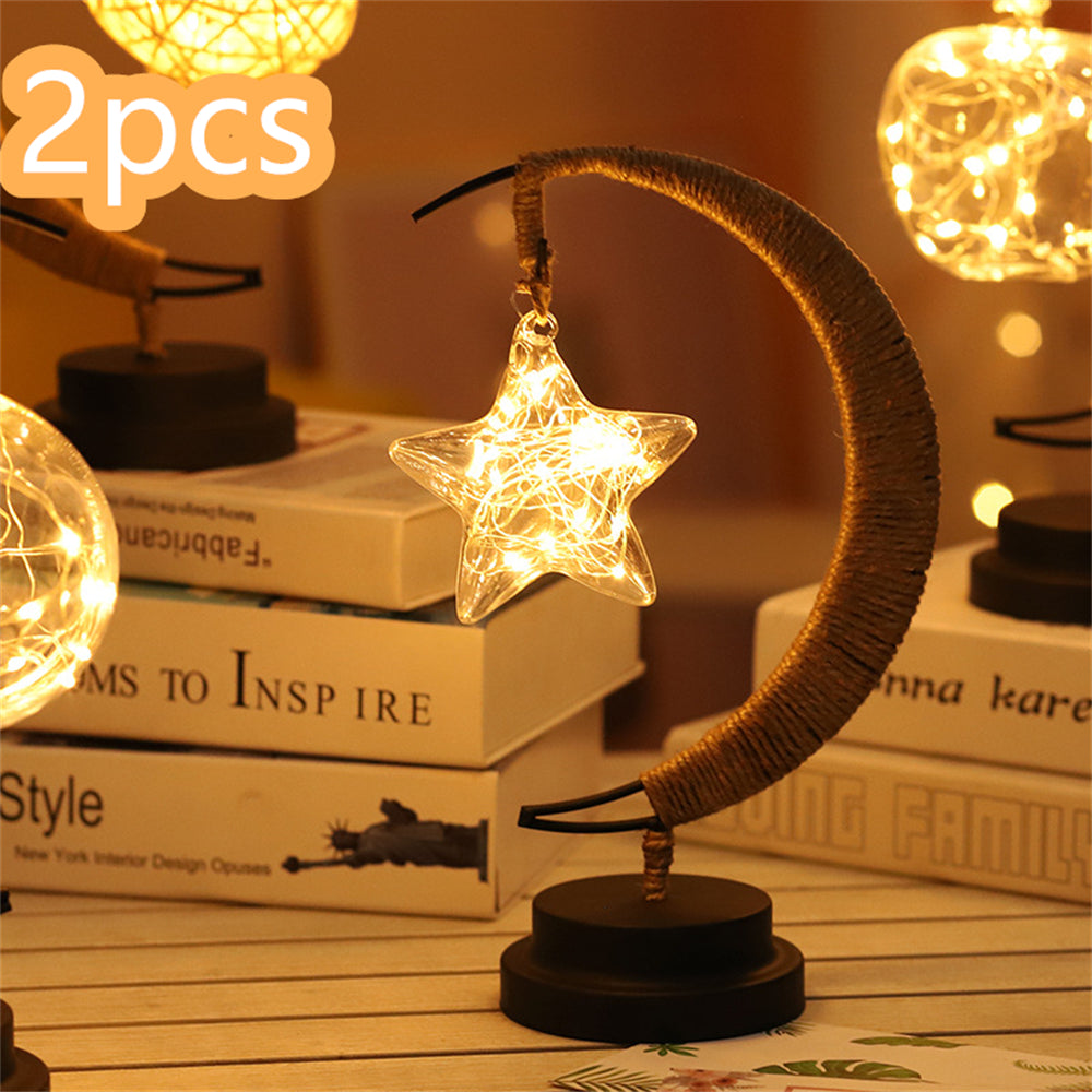 Led Moon Light Wrought Iron Ornament Light Star Shape Home Decor dealsniper-net Warm White Battery models Pentagonal 2PCS