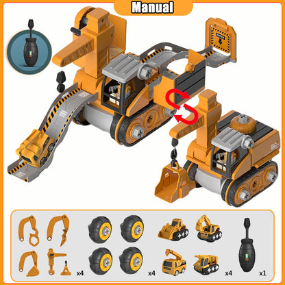 Disassembly And Assembly 4 In One Deformation Scene Engineering Vehicle Sliding Track Crane Excavator Toy Kids dealsniper-net Ordinary screwdriver