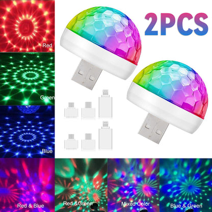 2x USB Mini Disco DJ Ball Car Party Atmospher Light Bar Colorful Sound Activated Home dealsniper-net White