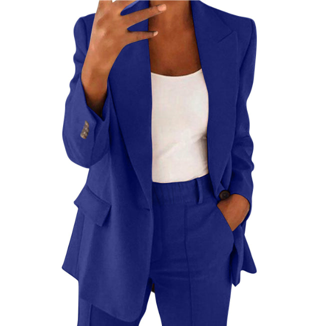 Ins Button Casual Suit Fashion Long-sleeved Lapel Blazer Jacket Women Gym From House Colorful blue 4XL