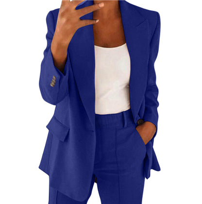 Ins Button Casual Suit Fashion Long-sleeved Lapel Blazer Jacket Women Gym From House Colorful blue 4XL