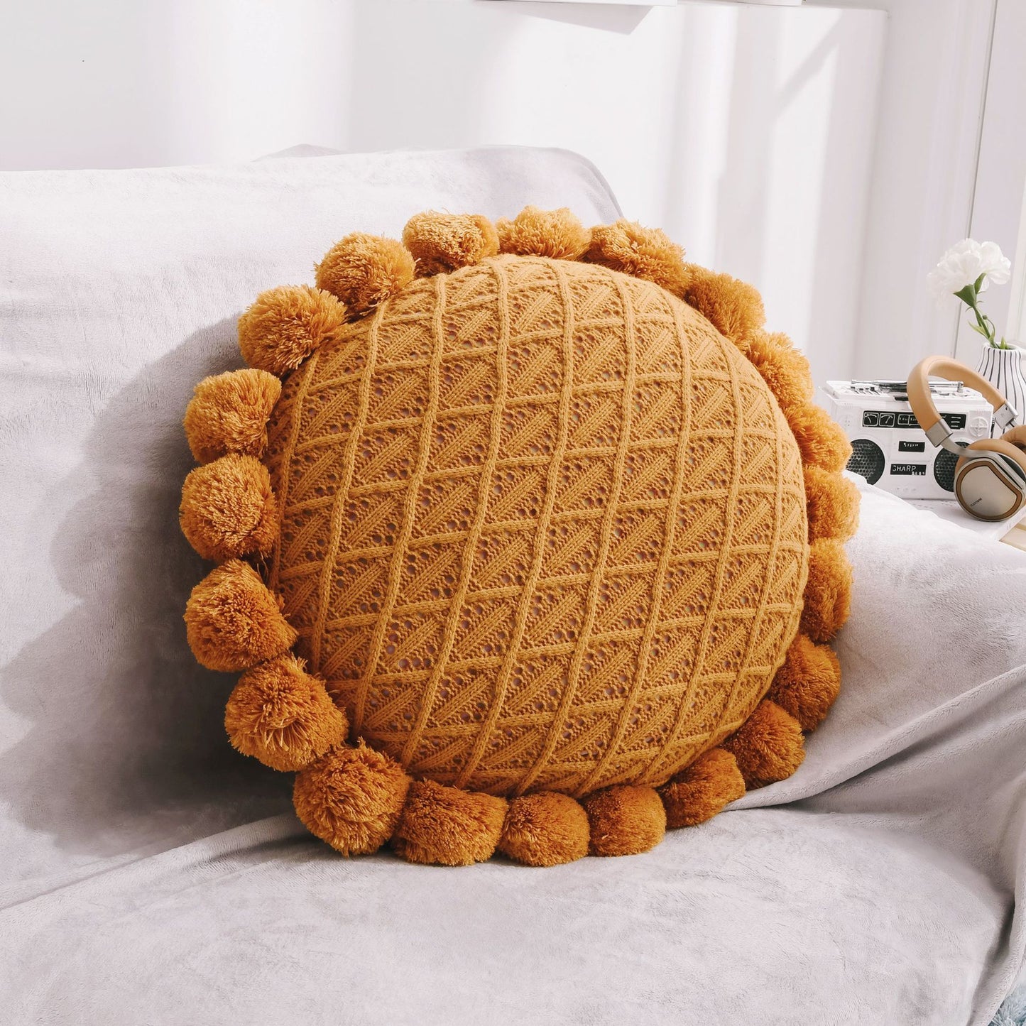 Creative Ball Pillow Futon Knitted Cushion House DealSniper.net Brown