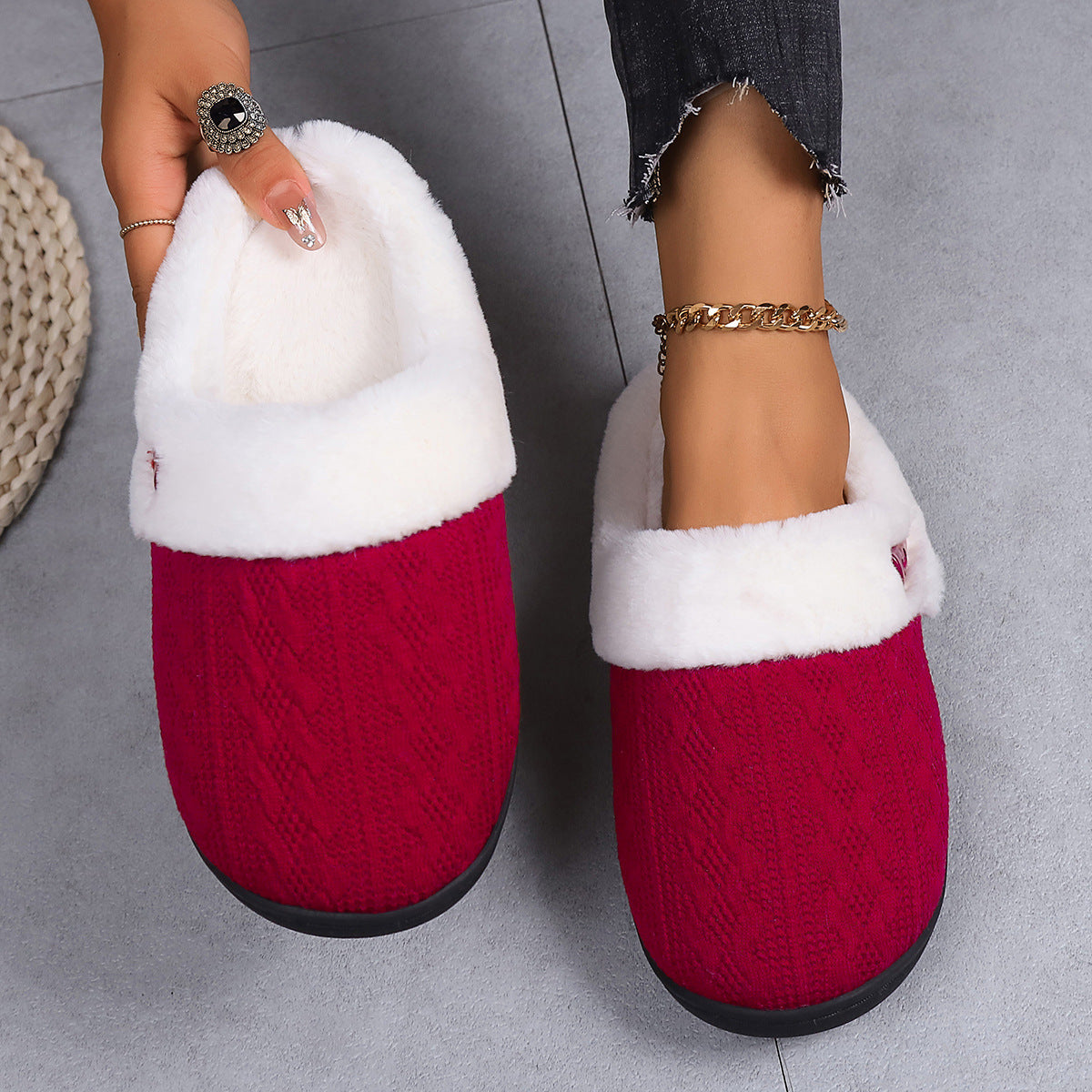 Winter Cotton Slippers Baotou Warm Flat Slippers Home Daily Soft Non-slip Bottom House Shoes Women Men Couple Women DealSniper.net WIne Red 36or37