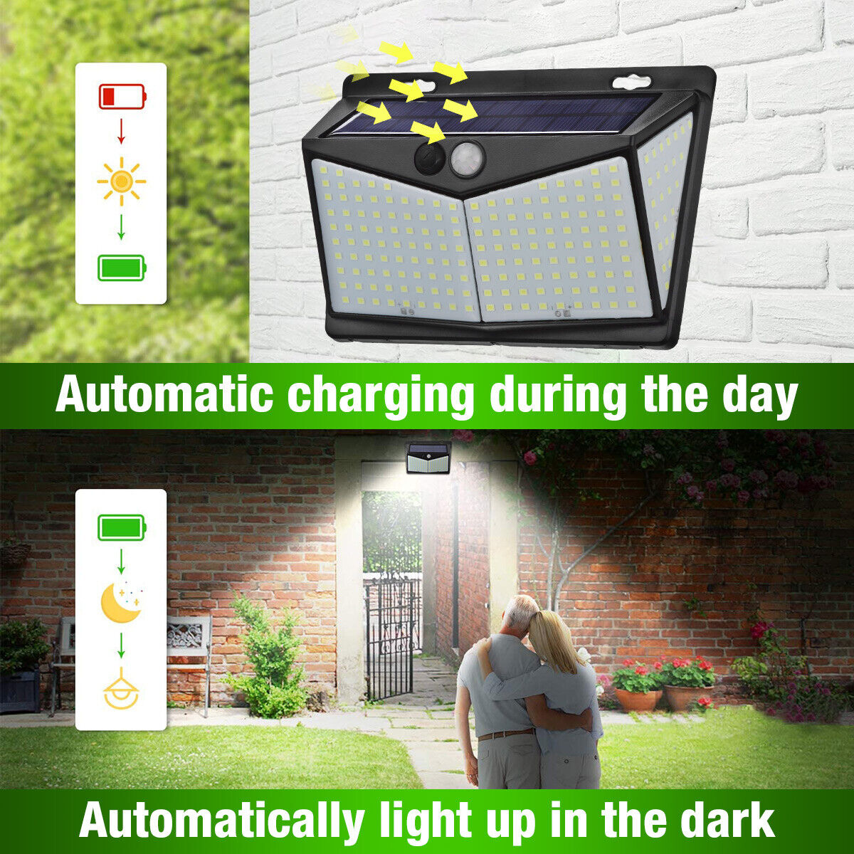 208 LED Solar Power Light Motion Sensor Outdoor Yard Garden Wall Lamp Waterproof Home dealsniper-net