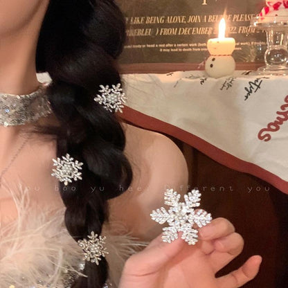 Cyrstal Snowflake Pearl Hair Clip Winter Girls