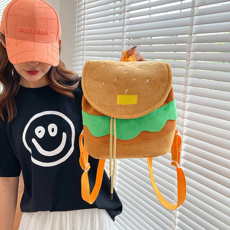 Cute Hamburger Plush Backpack Soft Cartoon Burger Plush Women dealsniper-net