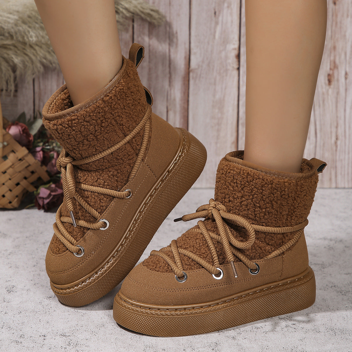 Fashion Lace-up Snow Boots Winter Flat Thick-soled Boot Women DealSniper.net
