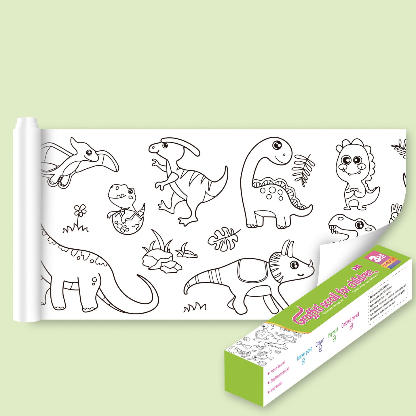 Children Paste DIY Graffiti Scroll Repeatedly Painting Toys Hobby dealsniper-net Dinosaur English Color pencil