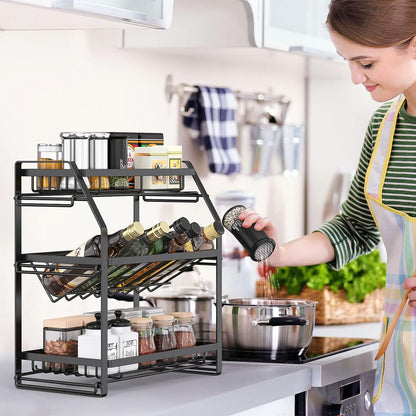 Spice Rack Organizer, 3-Tier Seasoning Organizer, Kitchen Spice Shelf, Countertop Organizer For Bathroom Vanity Kitchen-Black Kitchen dealsniper-net