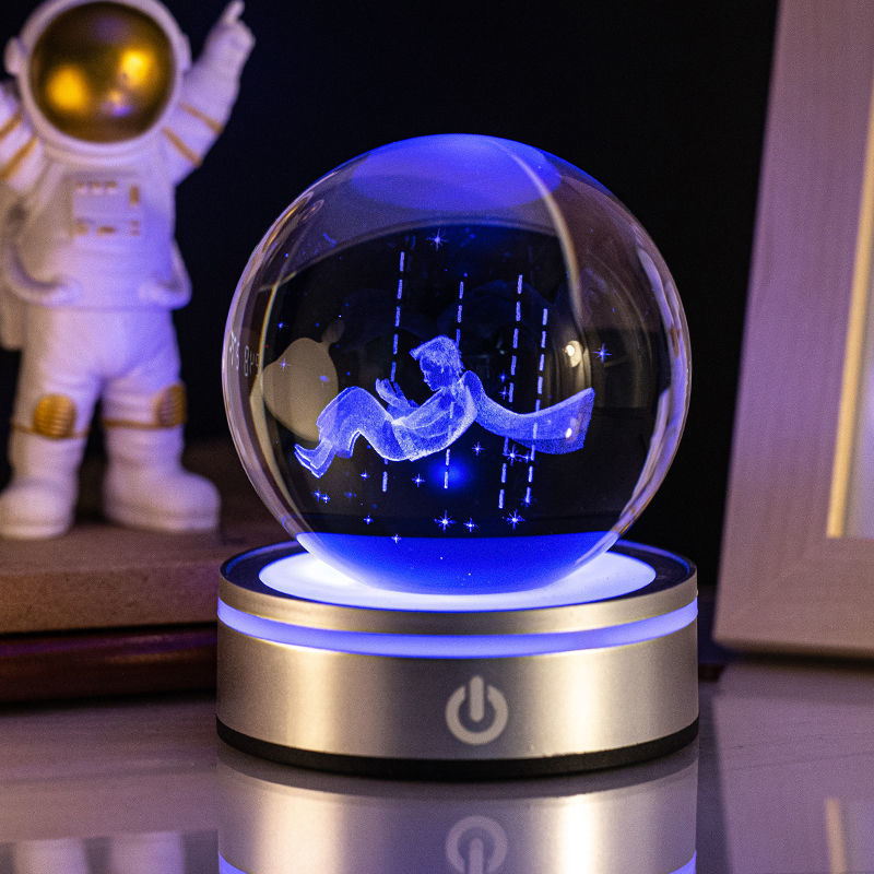 Creative 3D Inner Carving Luminous Crystal Ball Home Decor dealsniper-net Little Prince 8cm