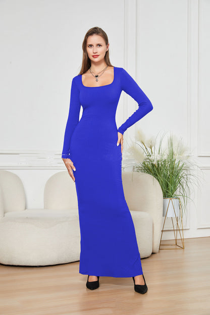 Two-in-one With Lining Double-layer Belly Contracting Hip Lifting Long Sleeve Narrow Dress Women dealsniper-net Blue 3XL