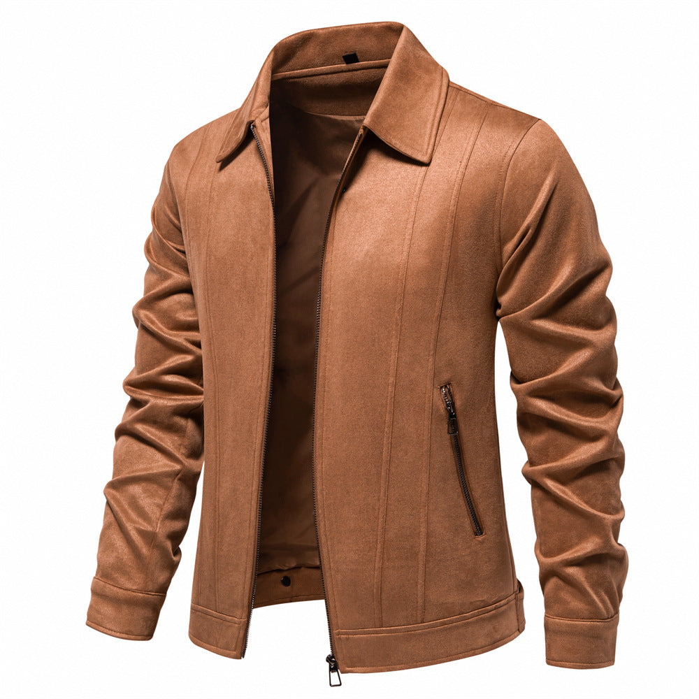 Fashion Lapel Zipper Jacket Autumn And Winter Solid Suede Coat Men DealSniper.net Earth Yellow 2XL