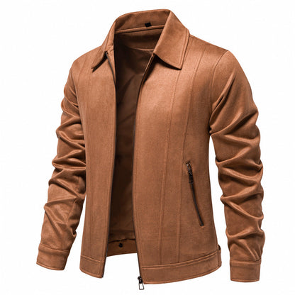 Fashion Lapel Zipper Jacket Autumn And Winter Solid Suede Coat Men DealSniper.net Earth Yellow 2XL