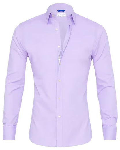 Long Sleeve Zipper Shirt With Button Design Fashion Lapel Tops For Mens Clothing Men DealSniper.net Lavender Purple L