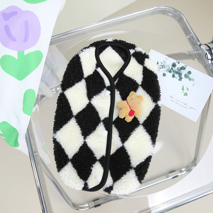 Pet Checkerboard Vest Cat Dog Plush Autumn Winter Jacket Pets Gym From House Black 2XL