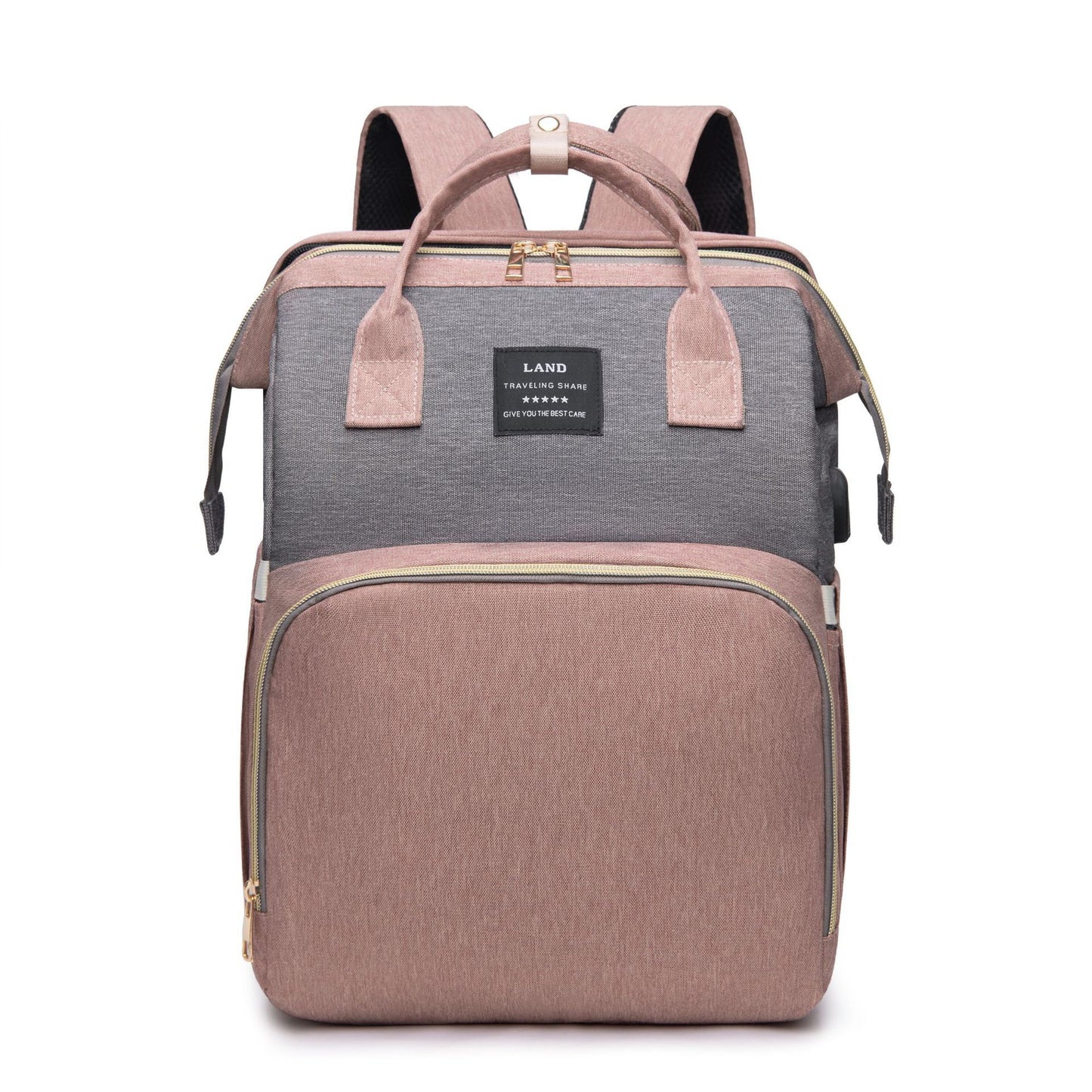 Multifunctional Folding Crib Large Capacity Backpack Women dealsniper-net Grey Pink