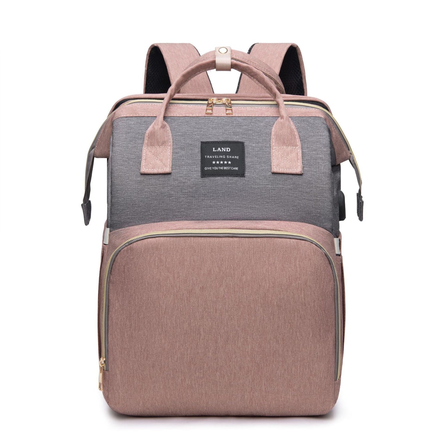 Multifunctional Folding Crib Large Capacity Backpack Women DealSniper.net Grey Pink
