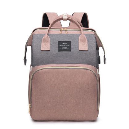 Multifunctional Folding Crib Large Capacity Backpack Women DealSniper.net Grey Pink
