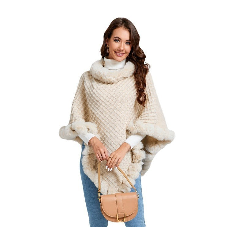 Rex Rabbit Fur Collar Shawl Cape Luxury Fur Cape Wraps Women dealsniper-net