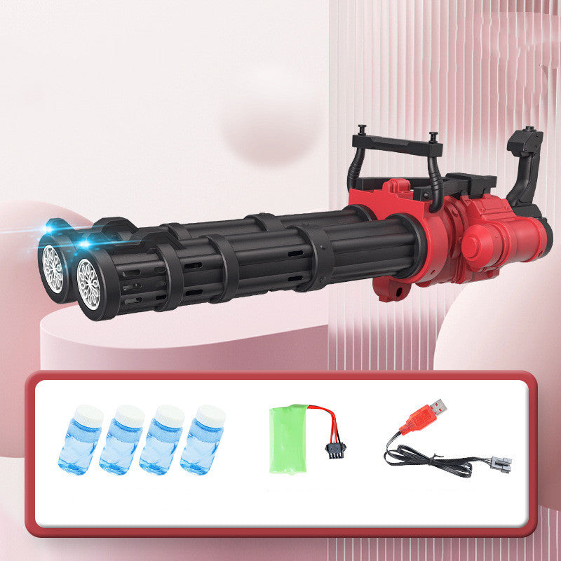 Super Big Double-Tube Bubble Gun Machine Outdoor Blowing Soap Kids Own Home Store Black red USB