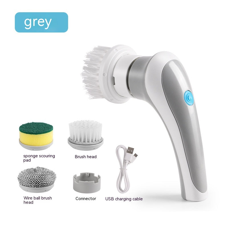 Electric Cleaning Brush 4 In 1 Spinning Scrubber Handheld Kitchen dealsniper-net Gray