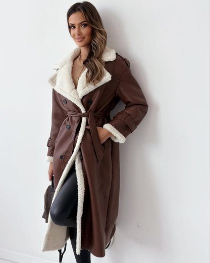 Winter Jacket With Belt Fashion Double Breasted Lapel Windbreaker Women Gym From House Brown L