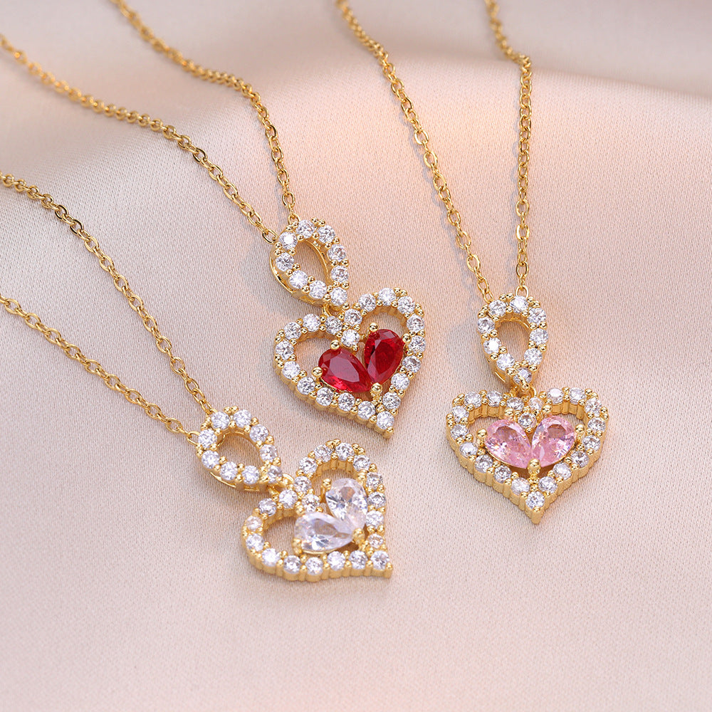 Exquisite Luxury Rhinestone Crystal Heart Pendants Necklaces Jewelry dealsniper-net