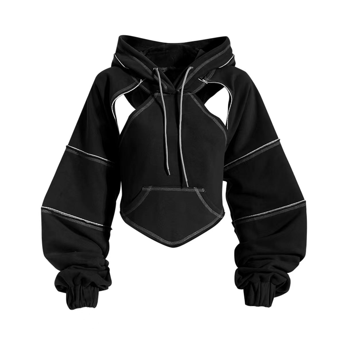 New Color Contrast Bright Line Short Hooded Sweater Women Gym From House