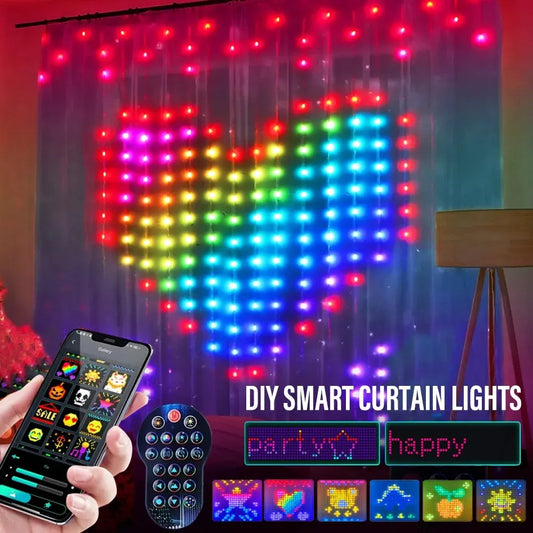 Smart LED RGB Curtain String Lights Bluetooth